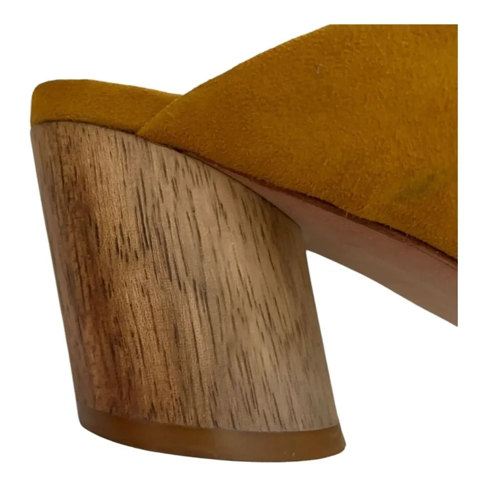 Bernardo Pumps Size 7.5 M US Mustard Yellow Suede Heels Close Toe Slip On Mules - Picture 11 of 16
